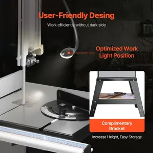 VEVOR Band Saw, 13.39-Inch, Benchtop Bandsaw with Stand, 440-846 RPM Continuously Viable Speed, 1100W 1-1/2HP, 110V, Optimized Work Light, and Miter Gauge, for Woodworking Aluminum Wood Metal Copper