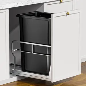 [Trash Can Included] Insputer 8 Gal Pull Out Trash Can Under Cabinet with Soft-Close Slides Easy Install Space-Saving Design for Kitchen Laundry Stainless Steel Requires Minimum Cabinets Opening 12" W X 18" D