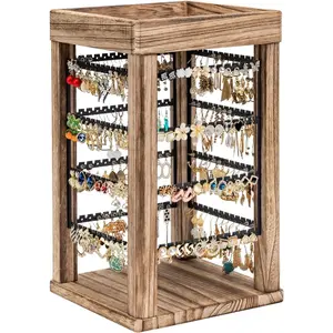 Earring Organizer, Rustic Wood Earring Stand, 4 Tiers Earring Holder Organizer Stand with 192 Earring Tree Holes Display for Stud Earrings, Hoop Earrings & Necklaces, Women Gifts jewelrybox jewelry organization