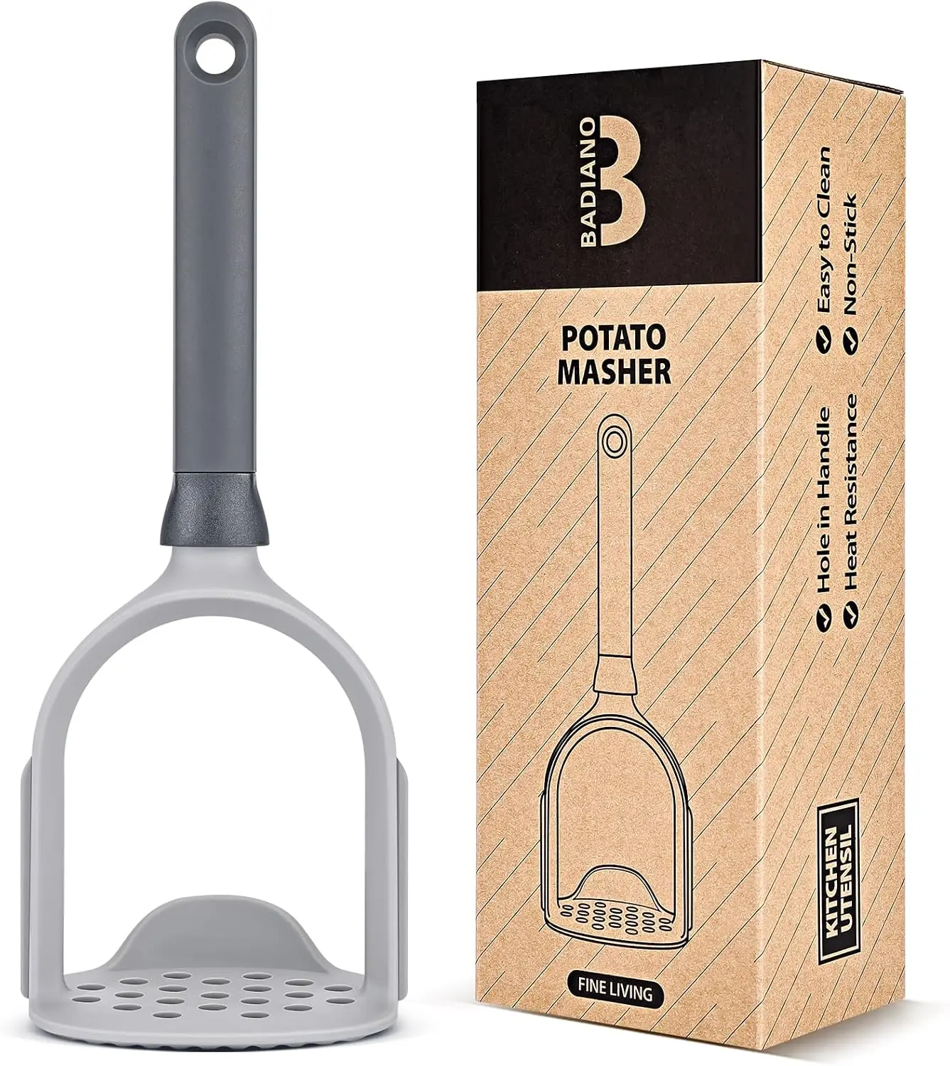 Heavy Duty Silicone Blade Potato Masher for Nonstick Cookwares, Professional Manual Kitchen Utensil for Mashing Beans, Vegetables, Avocados