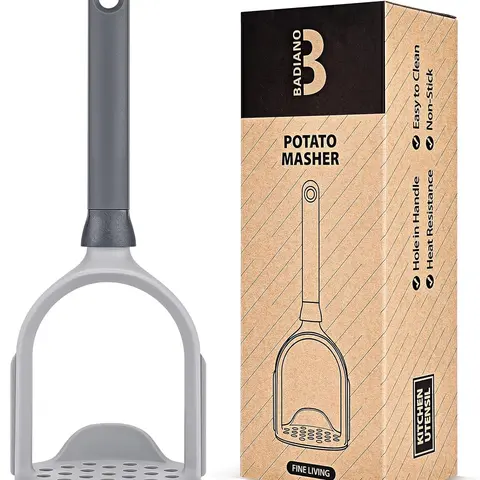 Heavy Duty Silicone Blade Potato Masher for Nonstick Cookwares, Professional Manual Kitchen Utensil for Mashing Beans, Vegetables, Avocados