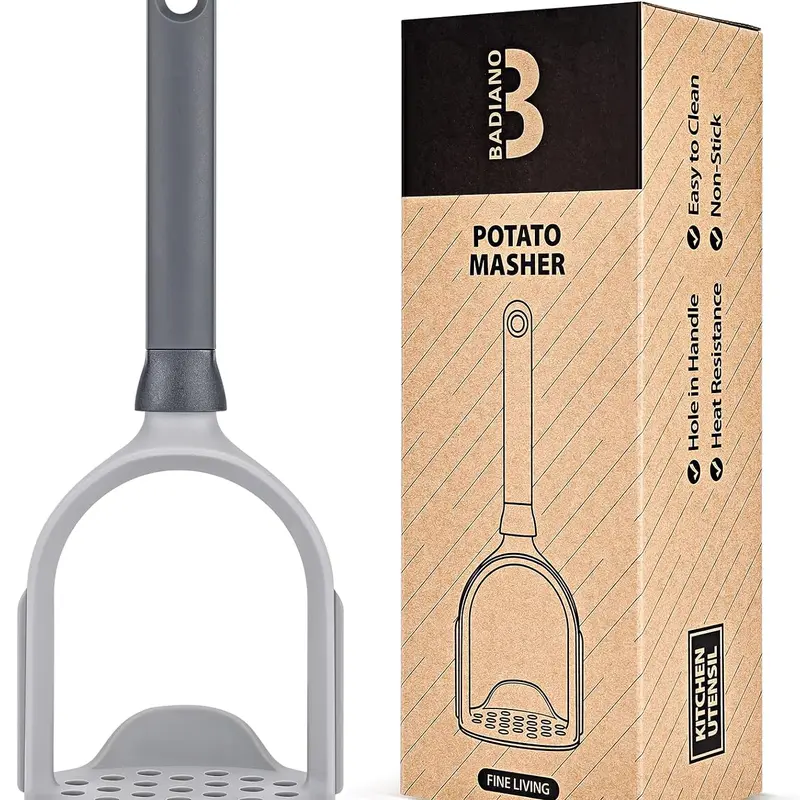 Heavy Duty Silicone Blade Potato Masher for Nonstick Cookwares, Professional Manual Kitchen Utensil for Mashing Beans, Vegetables, Avocados
