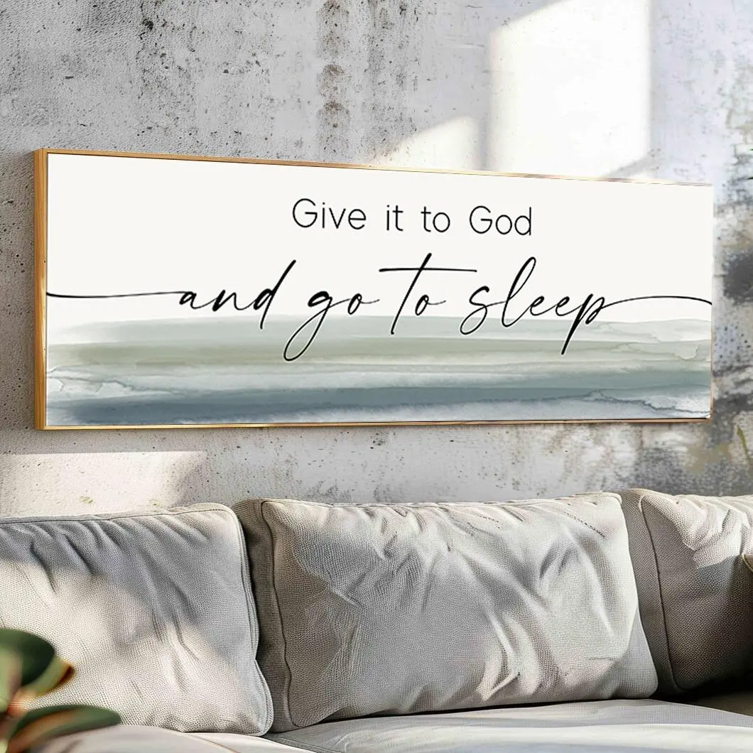 ] Give It To God and Go To Sleep Letter Pattern Unframed Painting, Modern Wall Art Canvas Painting, Wall Art Decor for Home Living Room Bedroom, Ornaments