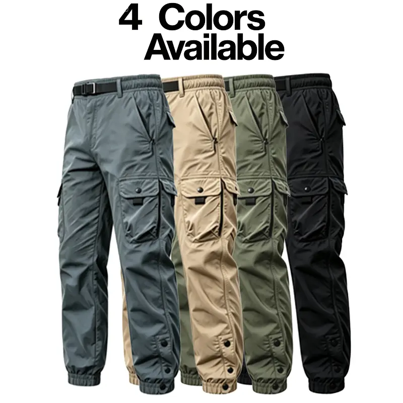 Men's tactical cargo pants featuring multiple pockets and zippered closures.These pants are available in various colors and are perfect for summer and autumn wear.