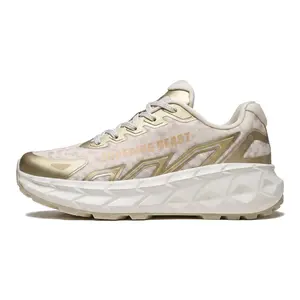 Premium Cream Gold Supering Beast Off-Road Trail Sneakers Tie Dye Print Metallic Gold Accent Thick Cushion Platform Non Slip Rugged Bottom Perfect For Trail Running Backpacking City Street Fits