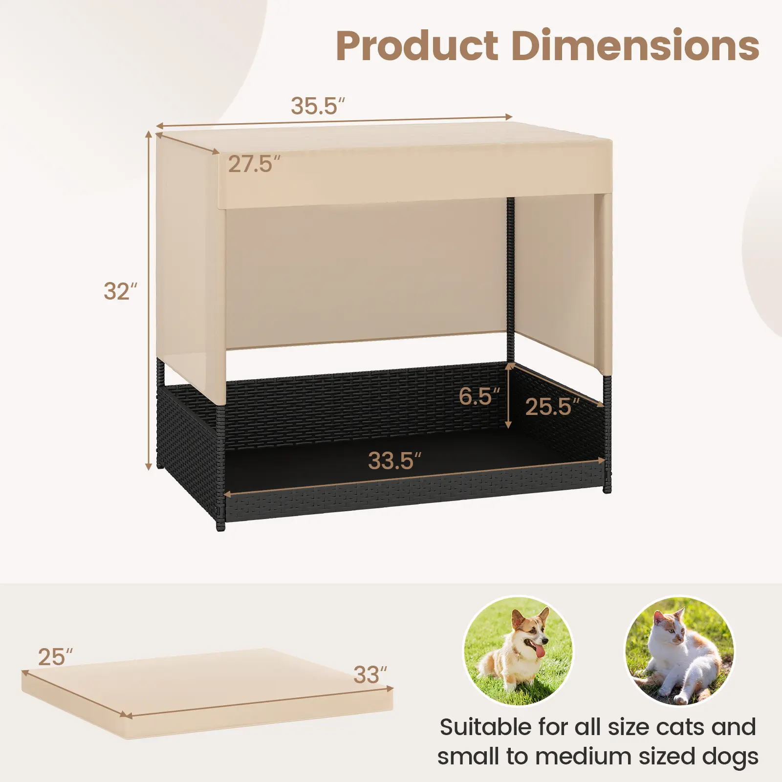 COSTWAY - Elevated Wicker Dog House for Small to Medium Breeds-Black