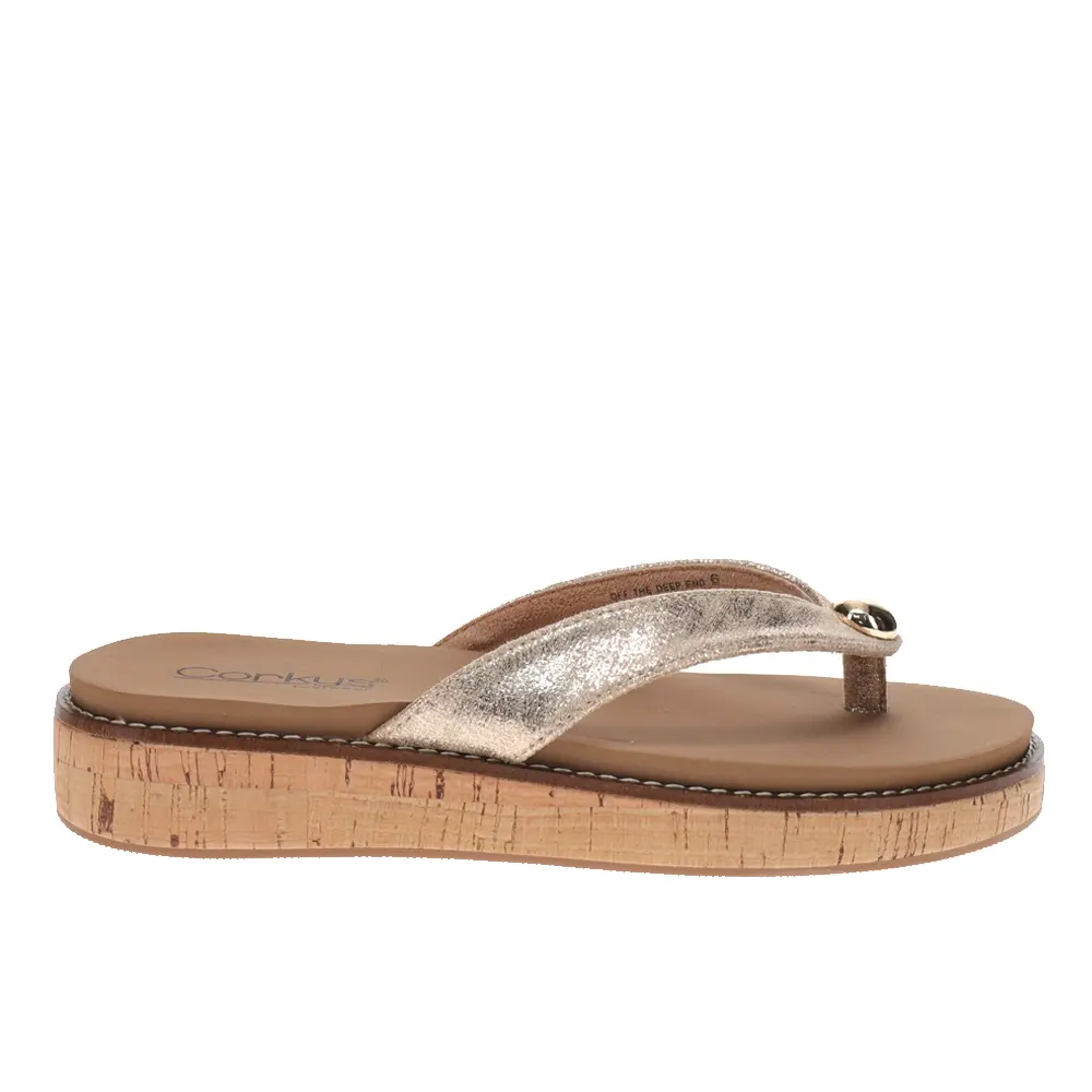 Corkys Womens Off The Deep End Flip Flops Casual Sandals Casual Low Heel 1-2" - Gold