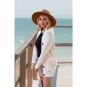 EG fashion Cable knit button cardigan with pocket