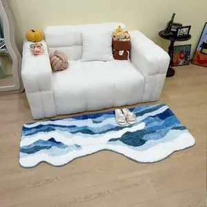 Irregular Art Wave Design Living Room Tufted Rug, Soft Non-Slip Washable Home Decor Rug, Luxury Sofa Coffee Table Mat, Bathroom Entrance Door Mat, Modern Indoor Rug