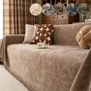 1pc Solid Chenille Jacquard Round Pattern Sofa Cover, Soft Skin-Friendly Dust-Proof Scratch-Resistant Pet-Friendly Sofa Pad
