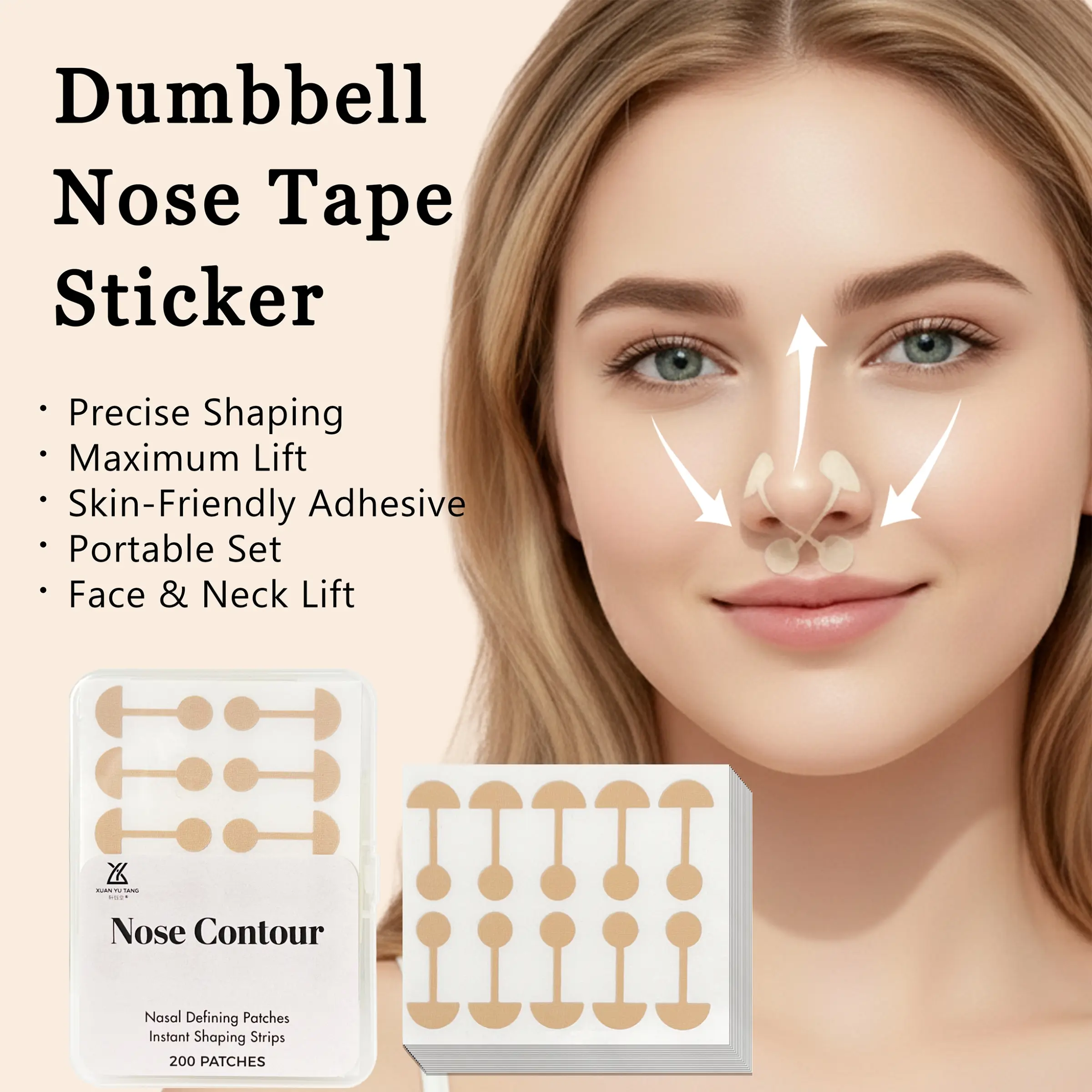 200 Pcs Nose Tape Kit-Soft Nose Bridge Corrector, Nose Strips, invisible Nose Straightener & Lifting Patch, Reusable Beauty Nose Shaper & Face Lifter for Women & Men, Daily Care Accessory