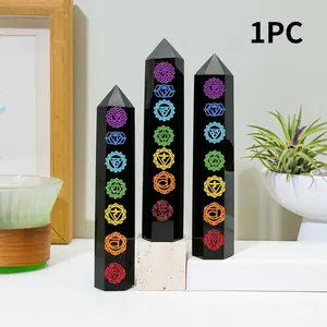 Natural Crystal Stone Quartz Obsidian Chakra Point, 14-15cm Energy Symbol Decor, Unique Home & Office Decoration, Natural Crystal Tower