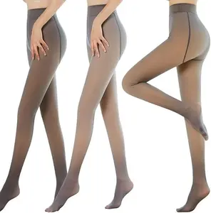 Women's thermal socks, inner socks, warm winter high-waisted sexy transparent black leggings, thermal tights