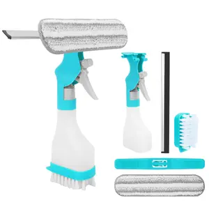 Multifunction Window Cleaner Tool, 4 in 1 Kit (with Spray Bottle, Squeegee, Brush, Microfiber Washer Head) for Home Glass Car Window Cleaning