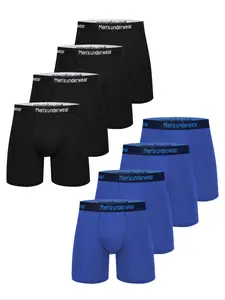 8 men's plus-size boxer shorts, long boxers made from soft and comfortable fabric, casual sports stretch underwear, fashionable, breathable, skin-friendly, stylish, solid color, durable, classic letter print, suitable for everyday casual wear.