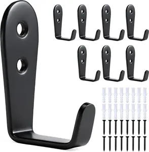 Stainless Steel Hooks for Hanging, Heavy Duty Hook, Wall Hooks Key Holder Wall Mount Hanger Coat Hook Garage Storage Screw Utility Hooks, 8 Pack (Black) IBERDE