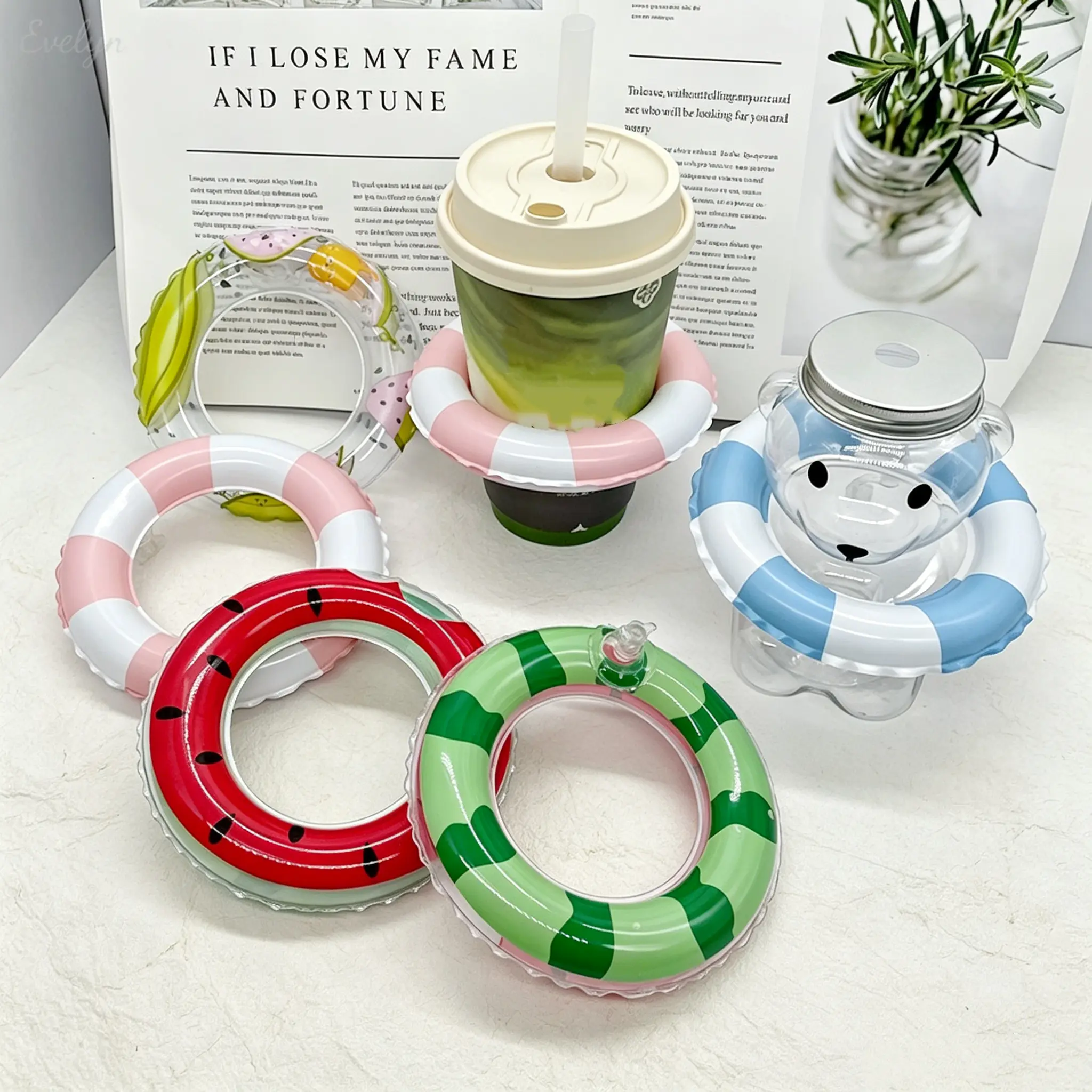 Mini Inflatable Swim Ring Toy, Small Striped Watermelon Print Tiny Float Ring, Multi Use Baby Bath Companion Toy Doll House Miniature Decor Ornament