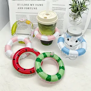 Mini Inflatable Swim Ring Toy, Small Striped Watermelon Print Tiny Float Ring, Multi Use Baby Bath Companion Toy Doll House Miniature Decor Ornament