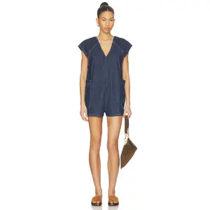 Free People x We The Free Free Fall Denim Romper in Deep Blue