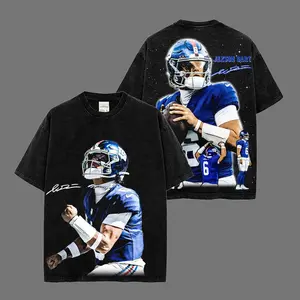 Jaxson Dart 6 Big Blue Heavyweight Acid Washed 100% Cotton T-Shirt, Dartboard Material, Jaxson Six Fans Shirt, New York Graphic Football Shirt, Game Day Outfits