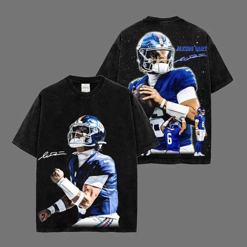 Jaxson Dart 6 Big Blue Heavyweight Acid Washed 100% Cotton T-Shirt, Dartboard Material, Jaxson Six Fans Shirt, New York Graphic Football Shirt, Game Day Outfits