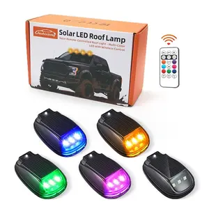 New Solar Car Roof RGB Strobe Light With Remote Control Cab Signal Lamp Wireless Vibration & Constant-on Modes No Punch LED Truck Pickup Warning Lights  Enhanced Night Visibility & Interior Lighting Vehicle Safety Car Accessories