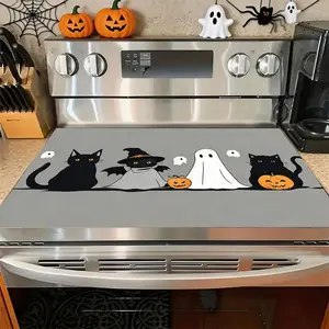 Soft Electric Stove Cover Cook Top Panel Protector Pad,Halloween Cat Ghost Design, Scratch Resistant, Easy Clean, Multi-Purpose Kitchen Cover.Halloween, Thanksgiving, Autumn Decorations
