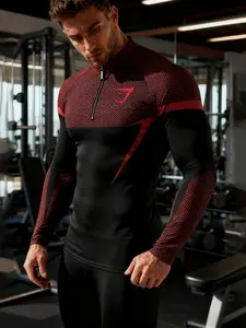 Men's Gym Workout Top, Athletic Shirt, Round Neck Long Sleeve Design, Breathable Fabric Suitable for Running & Outdoor Cycling, Muscle Highlighting Fashion Tee