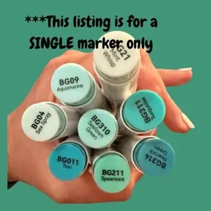 Ohuhu Honolulu B Brush/Fine Tip Marker Blue Green Single Color Alcohol Marker for Artists with Dual Tips Brush and Fine Tip