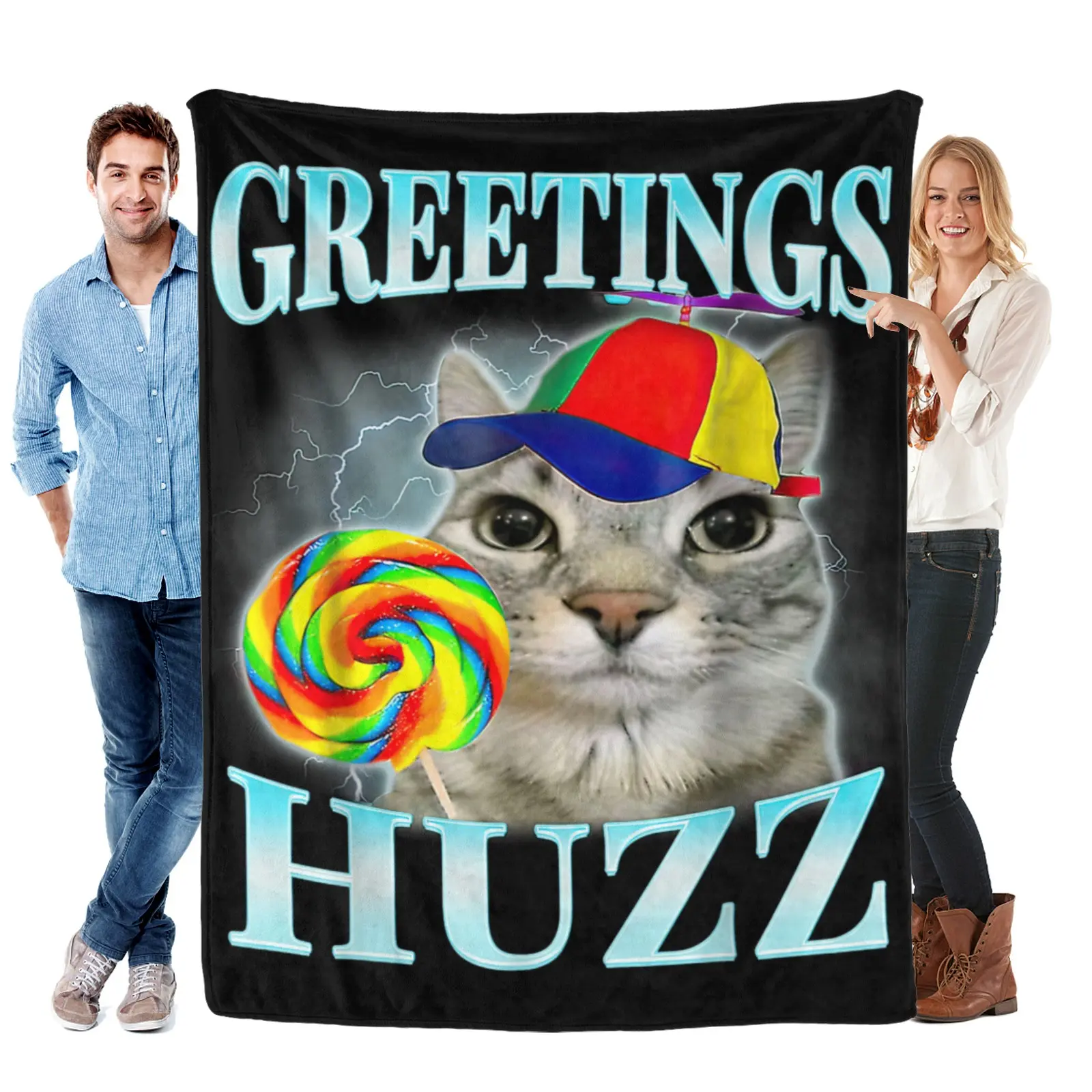 greetings huzz funny gen z gen alpha slang meme Blanket Gift for Girls Boys Women Super Soft Flannel Blanket for Sofa Couch Bed Camping Travel Plush Warm Home Decor for All Seasons