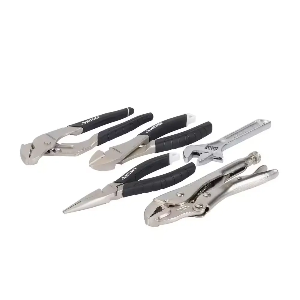 5-Piece Pliers and Adjustable Wrench Set Locking Groove Joint Hand Tools