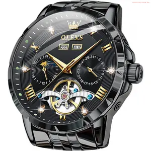 Fashion Brand OLEVS Automatic Watches for Men Self Winding Mechanical Skeleton Luxury Dress Stainless Steel Diamond Men Wrist Watches