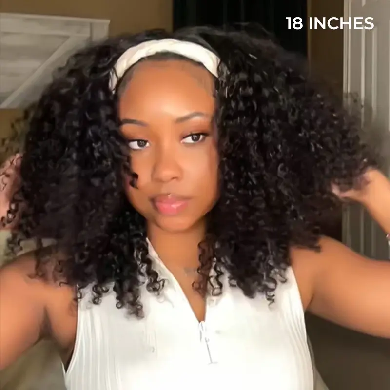 ISEE HAIR Wear Go Headband Afro Curly Glueless Human Wigs Middle-Long Length Wig Beginners Friendly Gift for Girlfriend/Wife/Family Springtok Vacation Hair #SummerWins #DealsForYouDays, Headband Wig, Curly Headband Wig