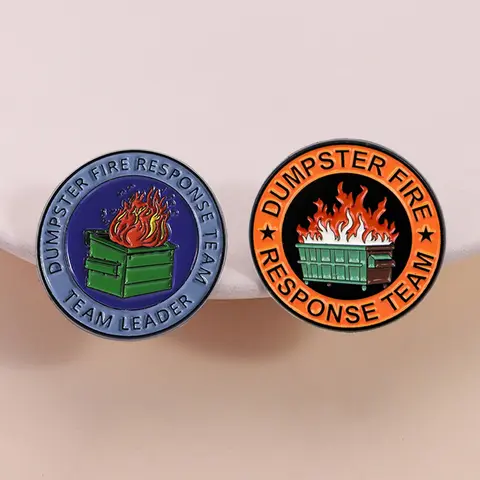 2 Piece Cartoon Badge Set Lapel Pin Dumpster Fire Response Team Humor Style Memorable Lighthearted Quirky Team Leader and Logo Designs for Office Humor Daily Fun Decoration Alloy Brooch Pin Accessories