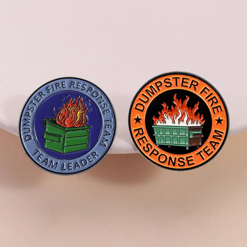 2 Piece Cartoon Badge Set Lapel Pin Dumpster Fire Response Team Humor Style Memorable Lighthearted Quirky Team Leader and Logo Designs for Office Humor Daily Fun Decoration Alloy Brooch Pin Accessories