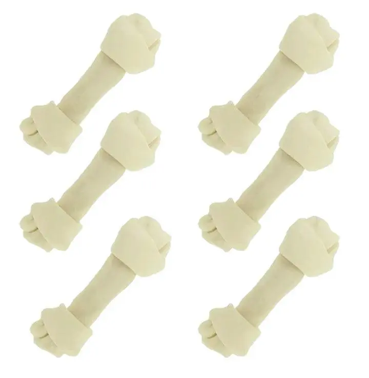 Rawhide Dog Bone Small Pack of 6 Natural Rawhide Protein Treats Knot Bones
