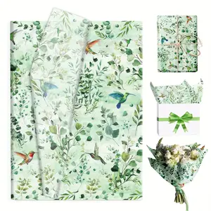 50 Sheets Green Bird & Eucalyptus Leaf Printed Tissue Paper Fashionable Pastel Nature Design for Gift Wrapping, Birthday & Wedding Decor (19.8x34.8cm)Themed Parties, Creative Gift Wrapping & Clothing/Floral Gift Packaging