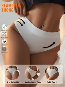 Seamless Breathable Underwear, High Stretch Soft Fabric Design, Sports Comfort Ventilated Thong Panties, High Waist Ribbed Lingerie