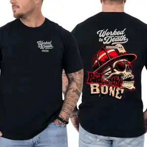 Firefighter "Bad to the Bone" T-Shirt, Fire Helmet & Skull Graphic, Firefighter Apparel, Work Shirt for Firefighters, Gift for Firefighters and Emergency Responders