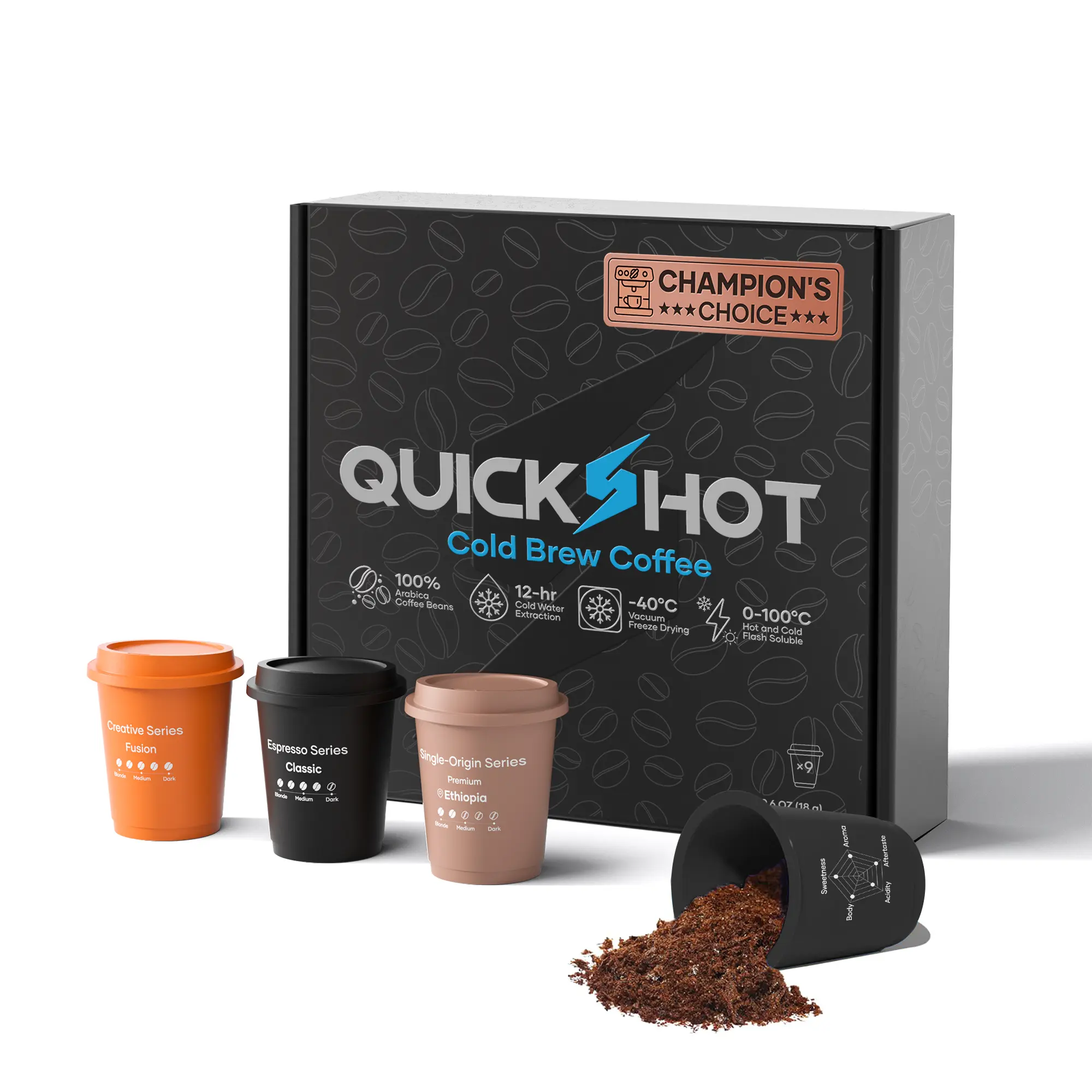Quickshot 100% Arabica Cold Brew - 9 Flavorful Espresso Caps!  Single-Origin & Freeze-Dried for Maximum Freshness