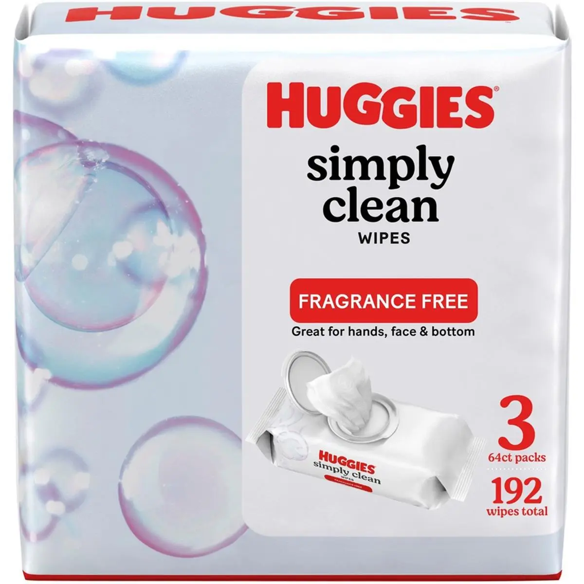 HUGGIES Simply Clean Disposable Wipes - 3-Pack, White, Unscented Wipes, Paraben-Free, Gentle Care, Dermatologist Tested, Hypoallergenic, Portable, Kimberly-Clark KCC54483