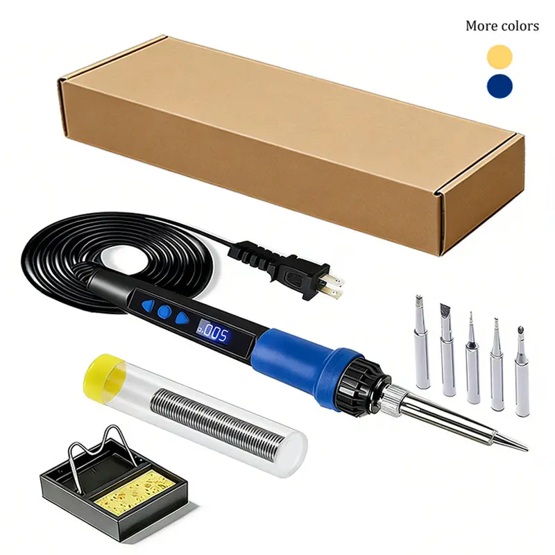 Digital Adjustable Temperature Soldering Iron Tool Set, Blue Non-Slip Handle, Efficient Durable Precision Control, Includes Solder Tips/stand/wire, Soldering Kit