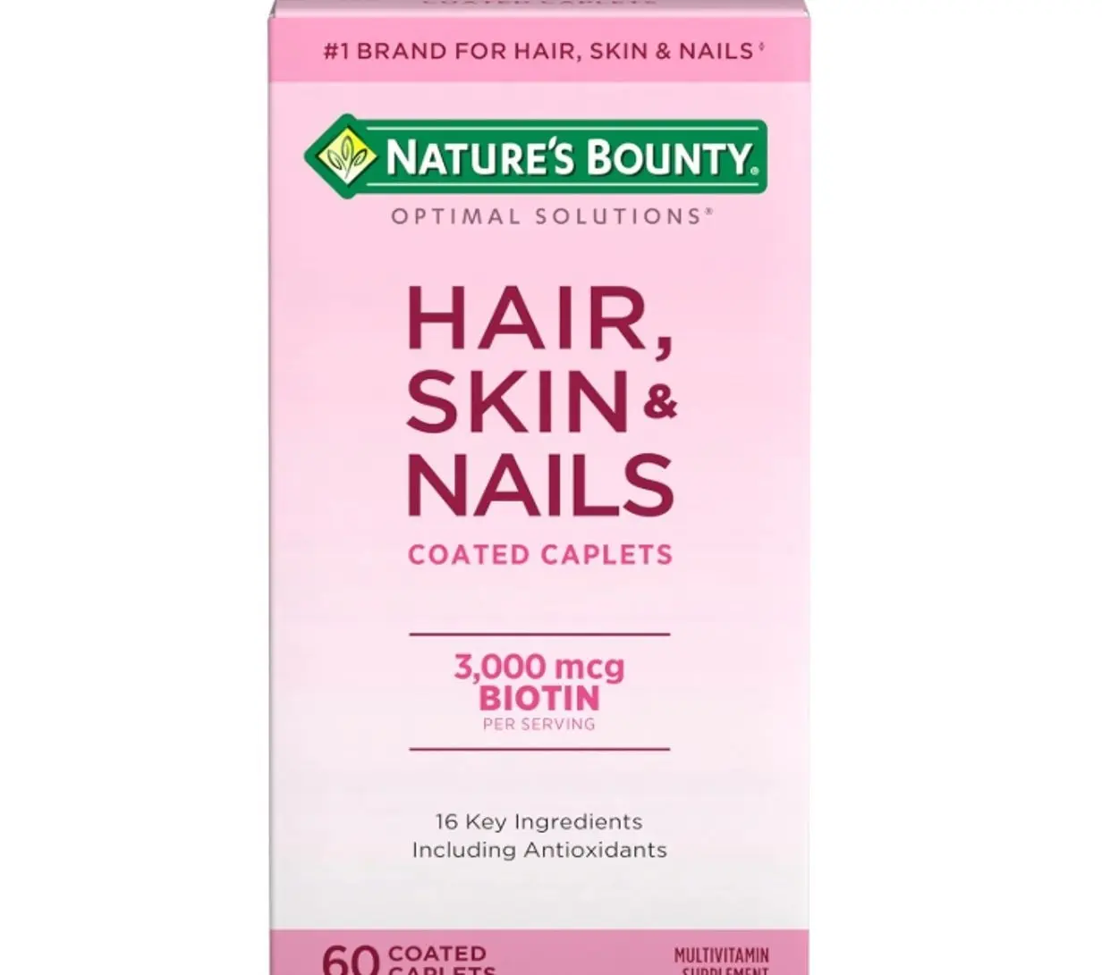 Nature's Bounty Optimal Solutions Hair, Skin & Nails Formula, with 3,000 mcg Biotin, 60 Coated Caplets, 20 Total Servings