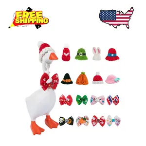 8 Sets Cute Desk Goose Holiday Outfits – 7 Inch Mini Goose Clothes with Knitted Hats & Bow Ties