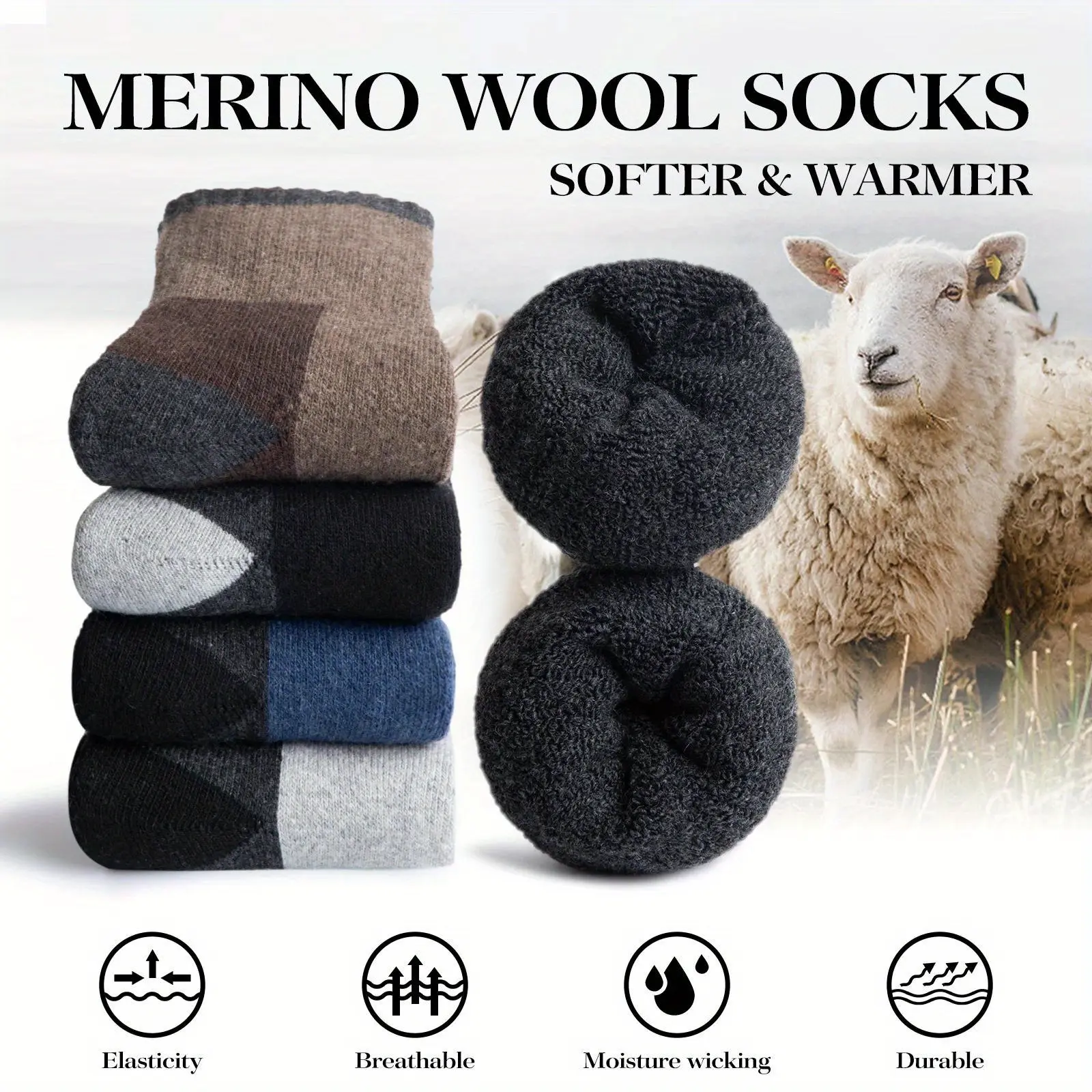 20 Pairs Men's Wool Socks Wool Hiking Socks Soft Warm Winter Casual Crew Moisture-Wicking Socks for Indoors Outdoors Menswear Christmas Dress Elastic, Ribbed, Breathable Soft Socks