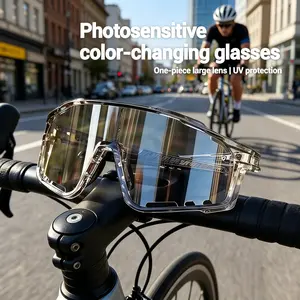Outdoor Sports Cycling Protective Sunglasses - 1-Piece Large Photochromic Light-Sensitive Lenses, Windproof, Dustproof, UV Protection Sports Goggles