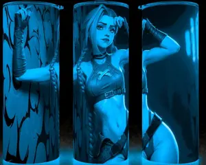 Glow in the Dark Arcane League of Legends Jinx in Lingerie Anime Cup Mug Tumbler 20oz with Lid & Straw, Stainless Steel, Lightweight Design for Hydration - Reusable, Stylish Drinkware Flasks