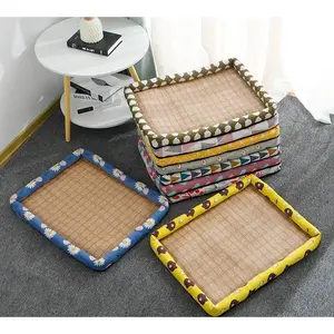 SoPets Cooling Pet Bed Mat for Summer Breathable Hemp Dog Bed with Non Slip Bottom Square Dog Crate Pad for All Seasons Indoor Outdoor Use