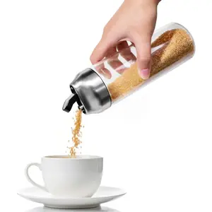 14oz Glass Sugar Dispenser with Spout - Refillable Pour Shaker for Coffee Bar,  Station & Table - Large Airtight Sugar Container for Kitchen Counter