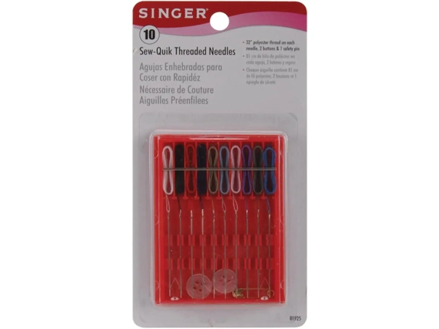 Singer 1925 Sew-Quik Boxed Hand Sewing Needle Kit - Threaded Set with Multiple Needles for Sewing Supplies Needs, Boxed Kit Hand Sewing Needles, Multiple Needles Hand Sewing Needles